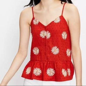NWT Loft Daisy Floral Sleeveless Peplum Red-Orange Fall Nuby Feminine Blouse Top